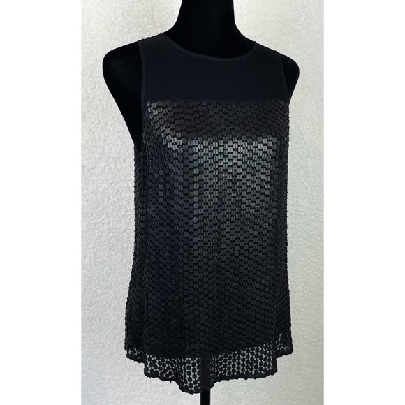 PARKER • Black Carson Combo Silk Chiffon Sequin Embellished Tank Top - Picture 6 of 16